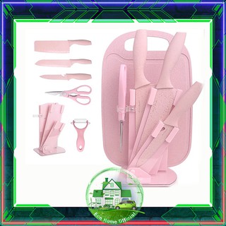 (Chính hãng) Bộ dao đá màu Hồng kèm thớt cao cấp 6 sản phẩm MILLER HAUS - Xuất xứ Đức