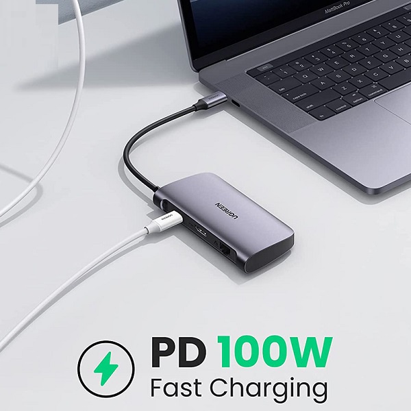 Bộ chia Hub USB Type C 7 in 1 Cao Cấp Ugreen 50852 Chính Hãng CM212 (Type C to HDMI 4K/Lan Gigabit+2USB 3.0/Reader SD/TF