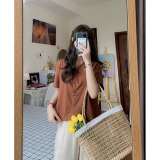 Áo cổ V chất đũi linen