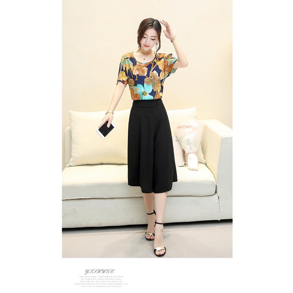Hàng nhập - Set bộ áo hoa quần lửng ống rộng cao cấp - KHN101260