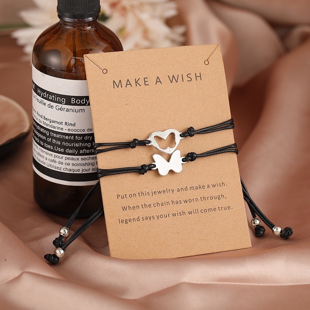 Bộ 2 Vòng Tay Dạng Dây Bện Mặt Hình Bướm Thời Trang Cho Nữ