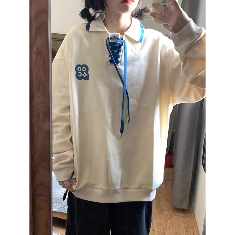 Áo thun polo dài tay có dây ở cổ siêu hot chuẩn trend.Form rộng y hình chất nỉ xịn mịn nam nữ đầu au to