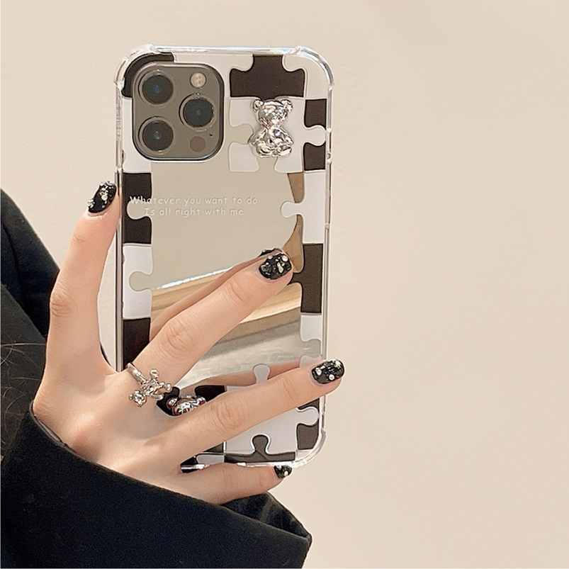 Ốp lưng gương kèm gấu bạc siêu xinh dành cho nhiều dòng máy của Iphone/samsung/oppo/realme/xiaomi/vivo