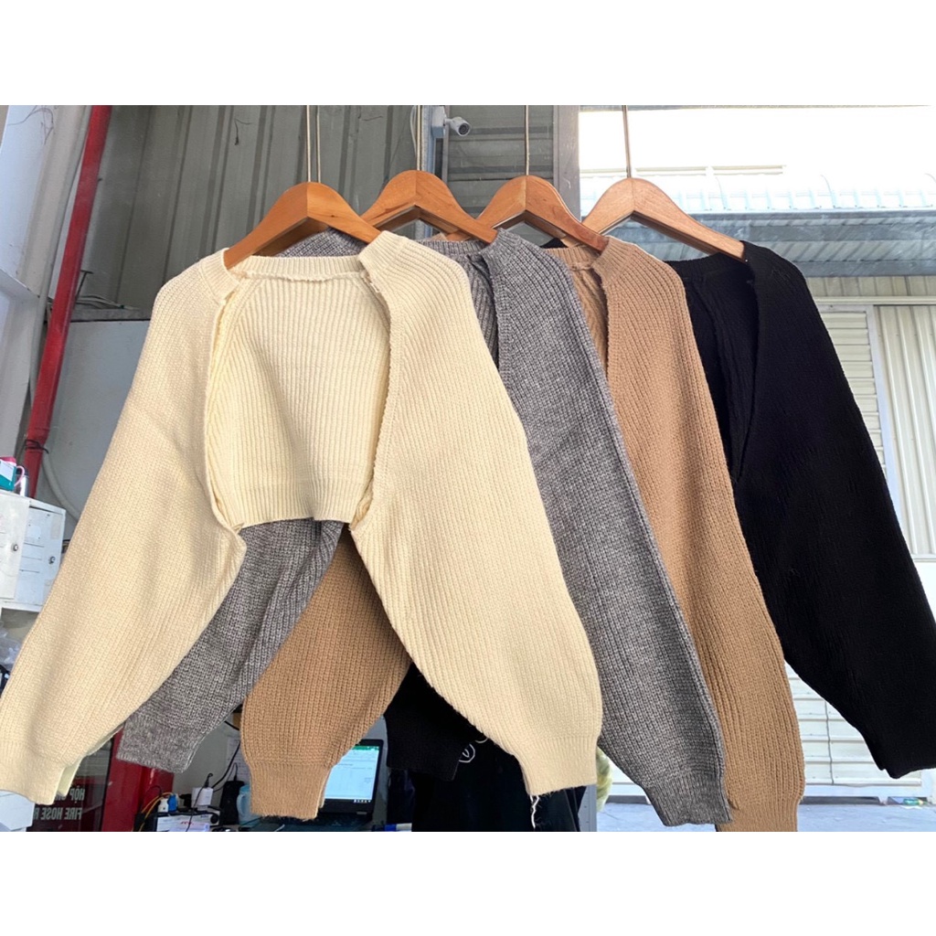 Áo khoác len Croptop - Áo cardigan len tay bồng Daski