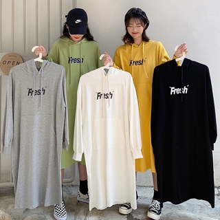 SUXI Đầm hoodie nữ dáng rộng in chữ nhiều màu lựa chọn thời trang