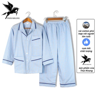 Bộ pijama dài tay trung niên vải cotton mặc mát cho người già loại bộ đồ trung niên pijama mặc nhà loại caro BPJ2