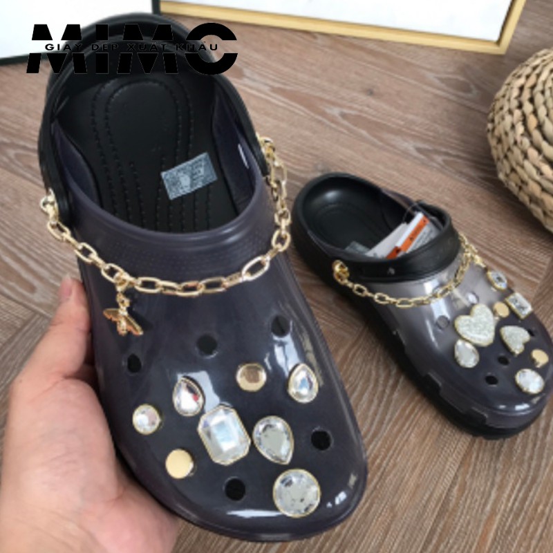 Dép sục thời trang, sục croc.s đính đá màu đen sang chảnh cho chị em đi tiệc, đi chơi