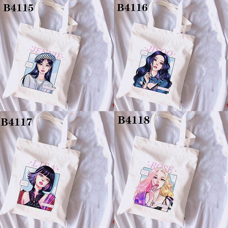 Túi tote đeo vai vải canvas họa tiết BLACKPINK phong cách Hàn Quốc sành điệu cho bé gái