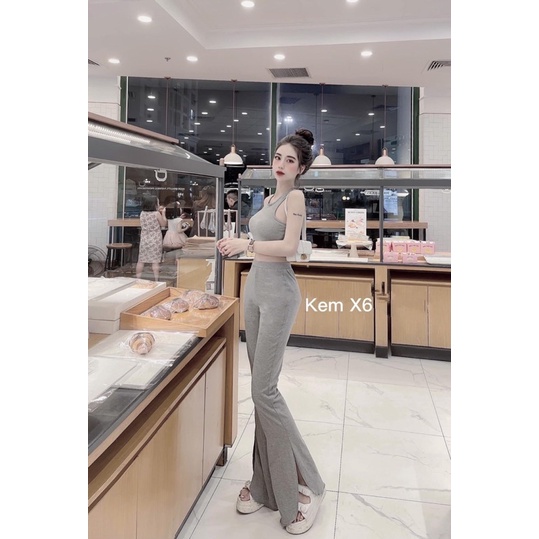 set quần loe áo ba lỗ chất cotton mềm mát thấm hút mồ hôi SET135