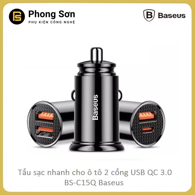 Tẩu sạc ô tô, xe hơi Baseus BS-C15Q công suất 30W 2 cổng USB , Sạc nhanh QC 4.0 /3.0 cho điện thoại- Bảo hành 12 tháng