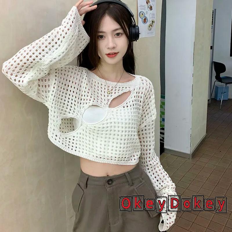 Áo Thun Tay Loe Khoét Lỗ Dáng Rộng Thời Trang Hàn Quốc Nữ