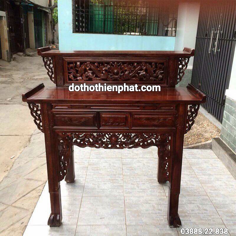 Bàn thờ gia tiên 154x136 gỗ muồng hàng xịn 2 tầng  mẫu mới rất đẹp