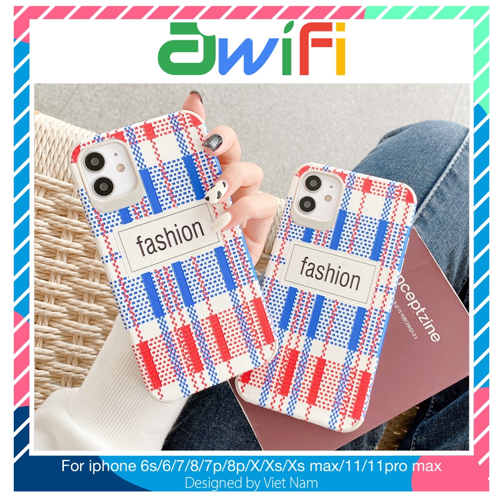 Ốp iphone - Ốp lưng da Auto Focus 4 góc Len đỏ xanh fashion 7/8/7plus/8plus/x/xs/xsmax/11/11promax - Awifi Case T6-14