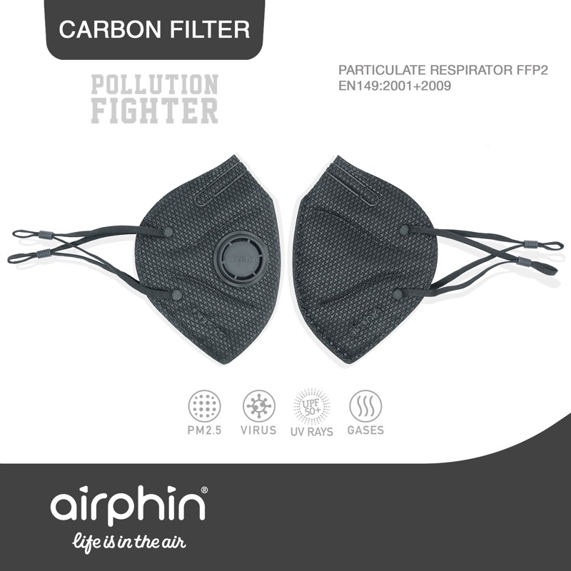 Khẩu Trang Airphin Ffp2 Pollution Fighter - Người Lớn - Màu Đen - 2 Size - 36K/C