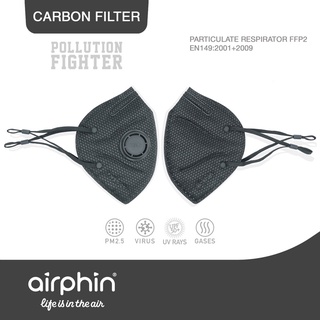 Khẩu trang Airphin FFP2 Pollution Fighter - Người lớn - màu Đen -2 size- 36k/c