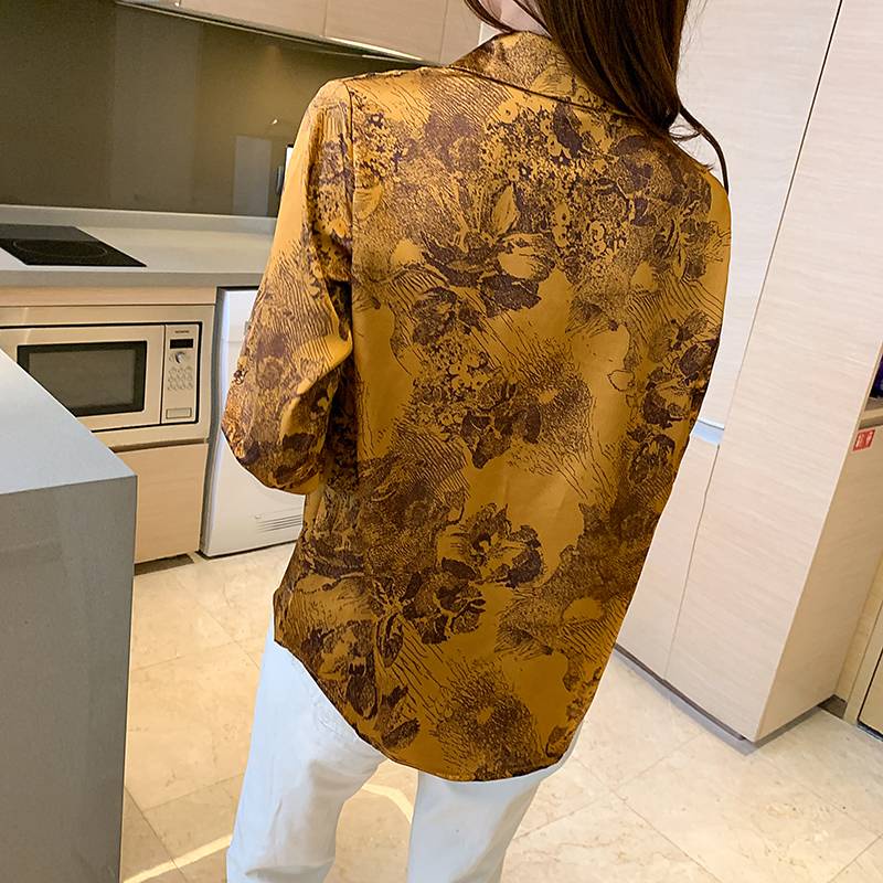 Áo Sơ Mi Vải Lụa Satin Lụa Satin Tay Dài In Họa Tiết Mực In Mới Mùa Xuân Năm 2021 Thời Trang Cho Nữ