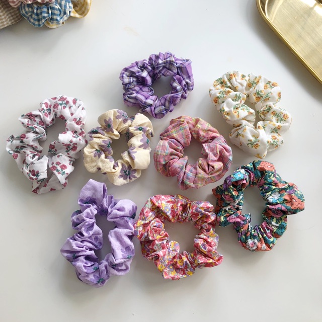 Scrunchies dây buộc tóc hoạ tiết hoa size nhỏ