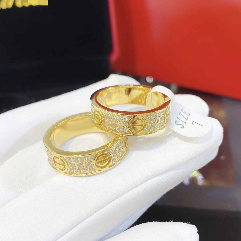 Nhẫn cati-er 3 hàng xoàn titan cao cấp MS00115