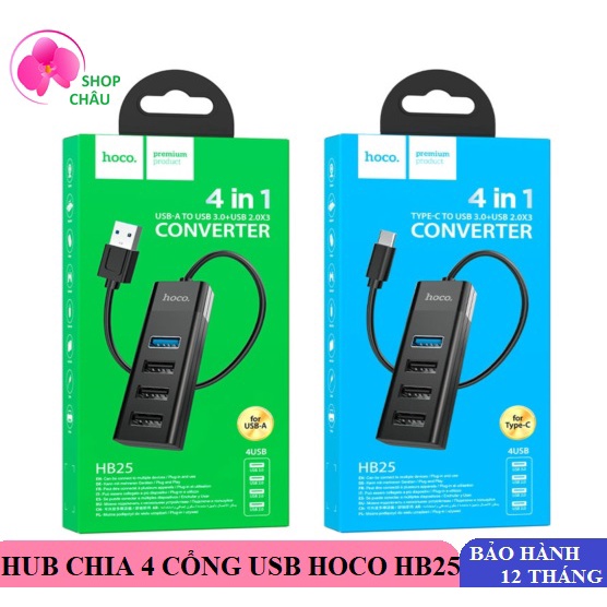 HUB Chia USB 4 Cổng Hoco HB25 4 in 1 Chính Hãng