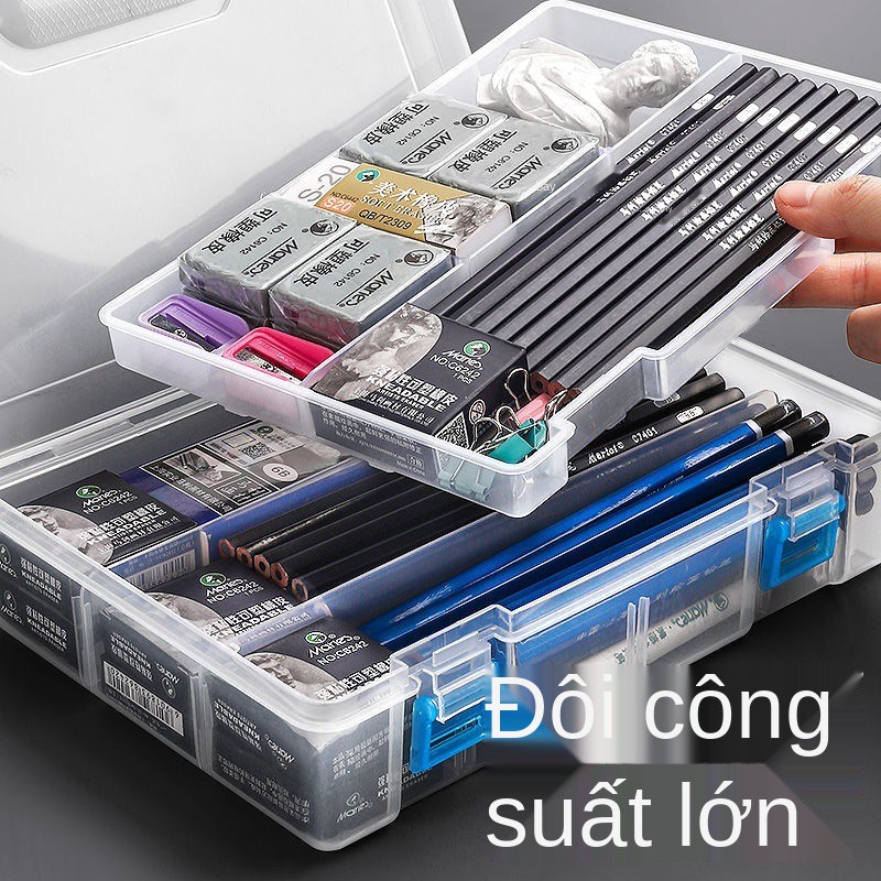 ✕▣Hộp bút chì phác thảo dung lượng lớn nghệ thuật lưu trữ sinh viên đặc biệt công cụ hai lớp vật tư văn phòng phẩm sơn t