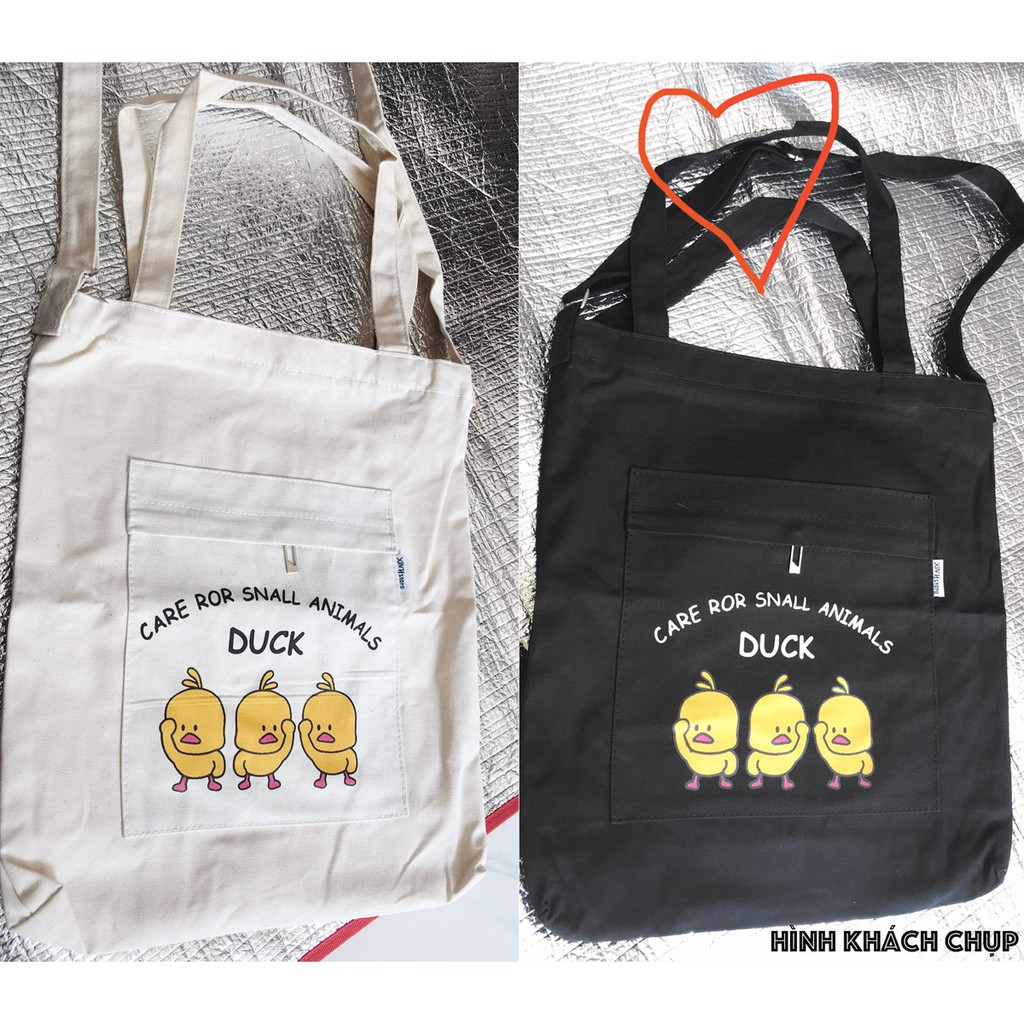 [Hình Thật] Túi Vải Tote Đeo Chéo 3 Em Vịt Cute