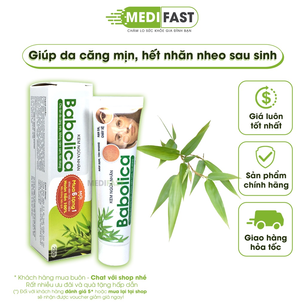 Kem ngừa nhăn Babolica - Cho làn da sáng mịn, dưỡng ẩm, chống não hóa, chảy xệ, nhăn nheo, rạn da sau sinh - Tuýp 25g
