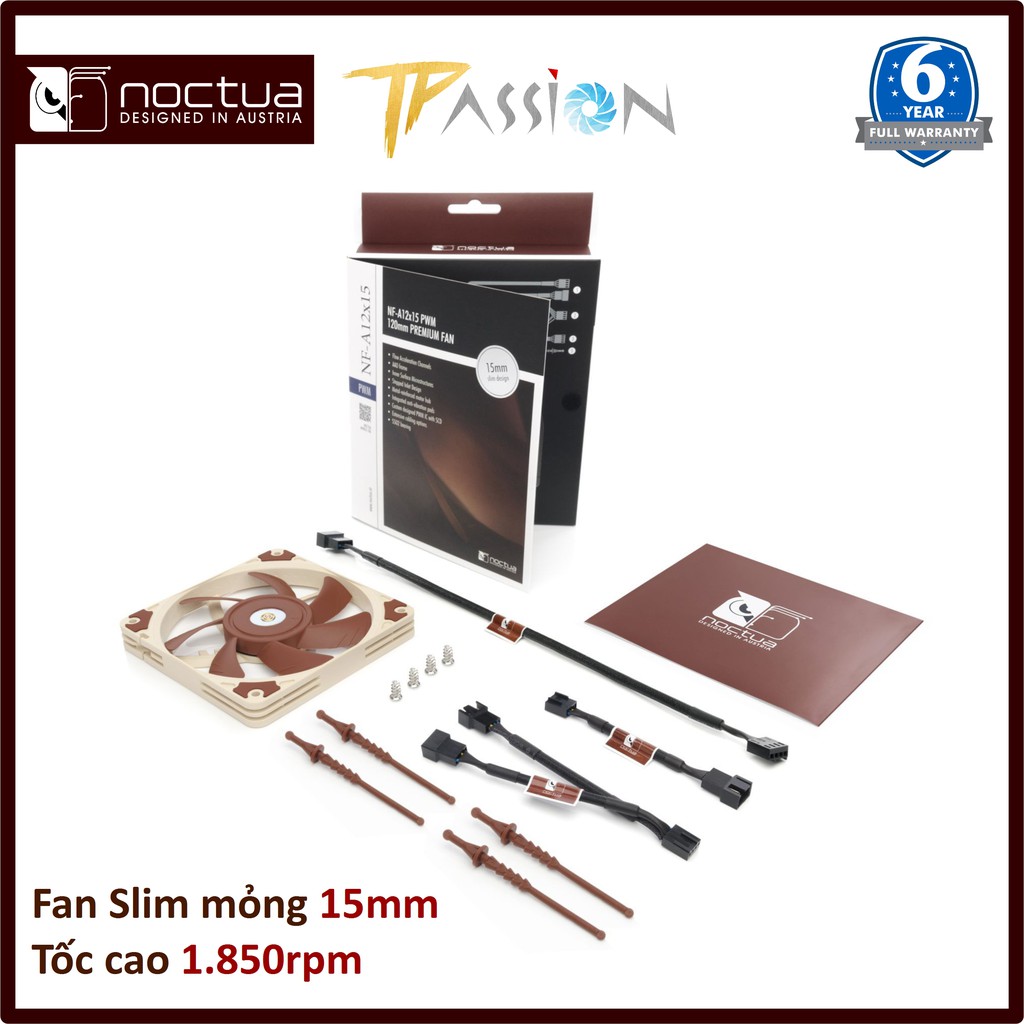 Quạt tản nhiệt Noctua NF-A12x15 PWM Slim -  Chính hãng BH 72 tháng, fan slim 15mm cực mỏng, thích hợp case nhỏ itx