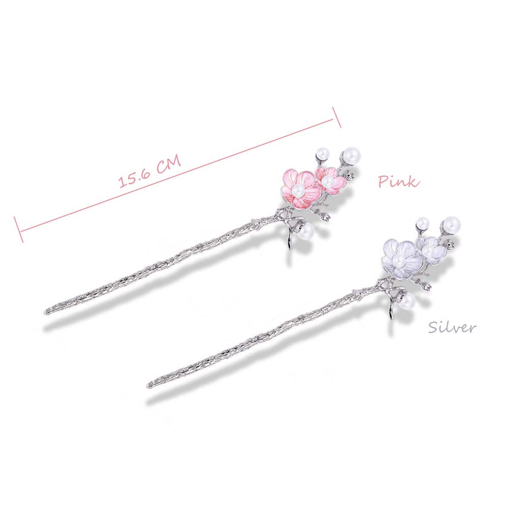 Trâm Cài Tóc Hình Hoa Mận Đính Ngọc Trai Giả Bằng Hợp Kim Phong Cách Trung Hoa