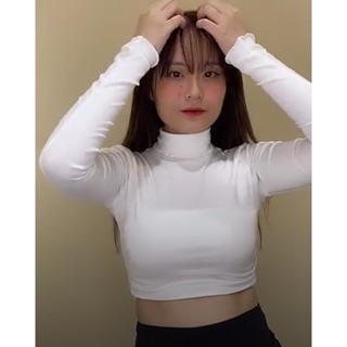 Áo Croptop trắng dài tay cao cổ