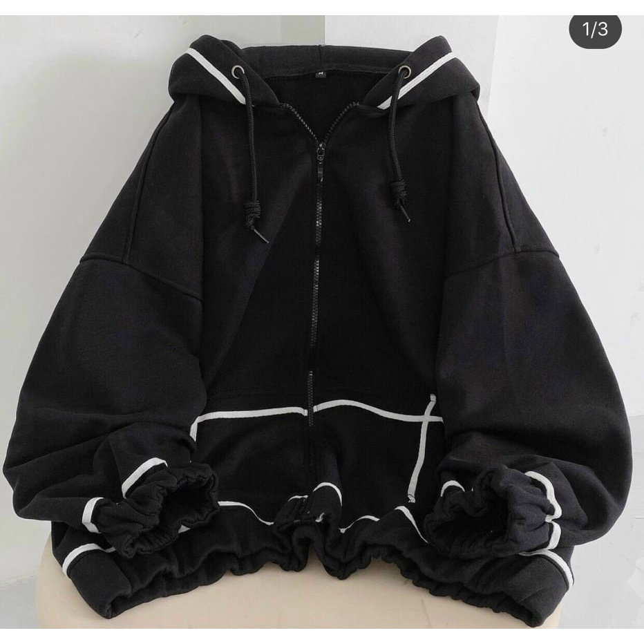 Áo Hoodie zip nữ - Áo khoác nữ kẻ sọc form rộng chất nỉ tàu 2 lớp dày mềm,áo khoác thu đông,áo khoác ngoài giữ ấm