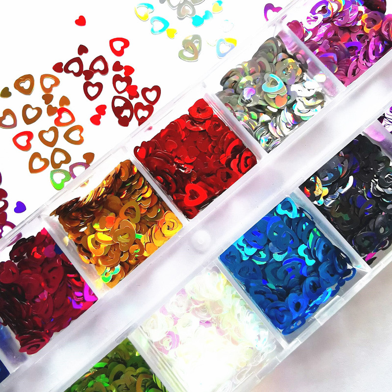 [Hàng mới về] Hộp sequin trang trí móng diy hình trái tim/con bướm kháng nước chủ đề lễ tình nhân