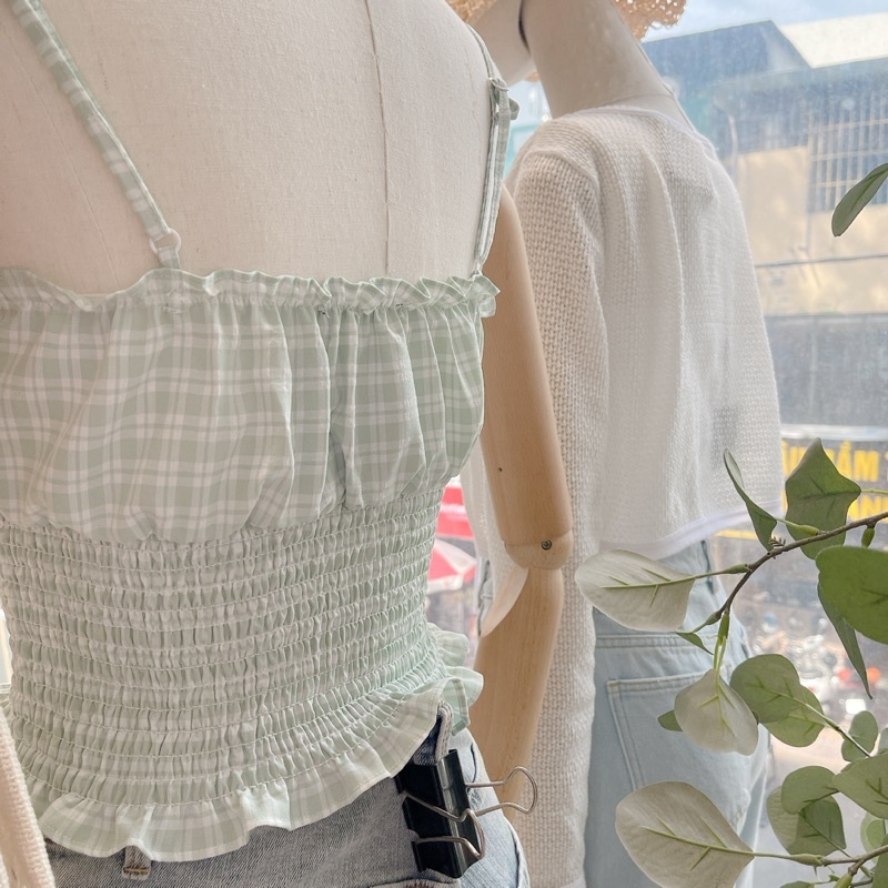 Croptop nữ ống bo chỉ eo đính nơ ngực xanh mint trendy MIEU - JM14