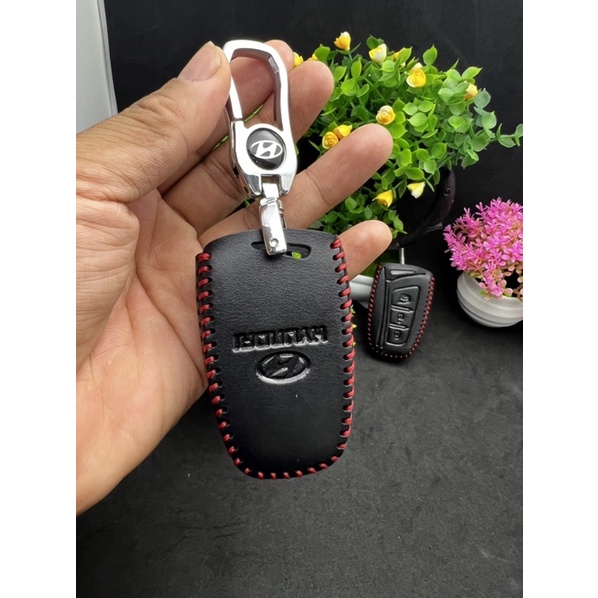 Bao da bò bọc chìa khoá xe Huyndai Santafe 2014-2019 bản 3 nút thông minh