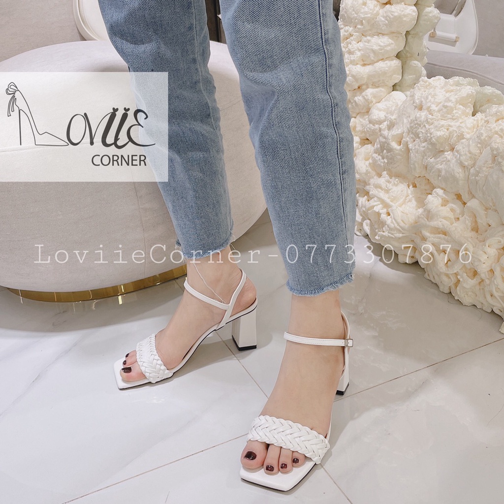 SANDAL CAO GÓT LOVIECORNER THỜI TRANG - GIÀY CAO GÓT NỮ QUAI NGANG ĐAN THẮT GÓT VUÔNG 7 PHÂN G211213