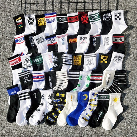 【J&N】5 pairs of socks men's and women's middle tube South Korea Harajuku style South Korea fashion autumn and winter middle tube socks versatile personality Street hip hop socks socks