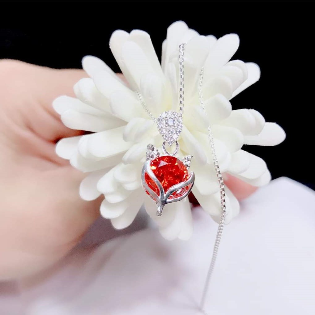 Dây chuyền bạc nữ mặt hồ ly gắn đá phong thủy, Vòng cổ Evasilver chất liệu bạc ý cao cấp