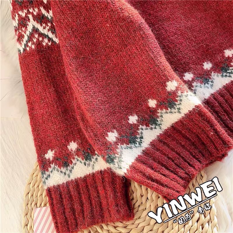 Áo len thổ cẩm nữ hoạ tiết Hàn Quốc xinh xắn/ Áo len hoạ tiết Noel siêu ấm