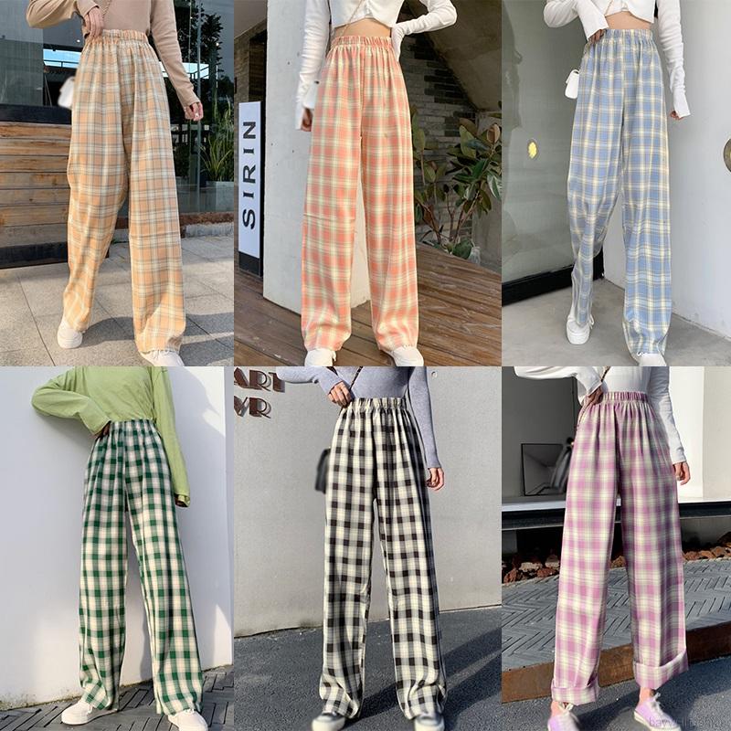 [Baywellfashion]Quần Dài Ống Rộng Họa Tiết Ca Rô Phong Cách Hàn Quốc Dành Cho Nữ | BigBuy360 - bigbuy360.vn