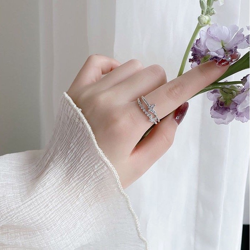 We Flower Nhẫn Hở Hình Bướm Đính Pha Lê Lấp Lánh Có Thể Điều Chỉnh Kích Cỡ Phong Cách Hàn Quốc Cho Nữ