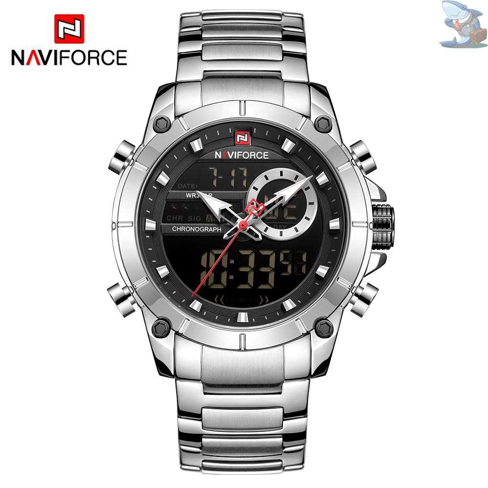 Đồng hồ đeo tay điện tử bằng thép không gỉ Smartshark chống nước 3ATM giờ GMT đa chức năng sáng bóng Chronograph NF9163