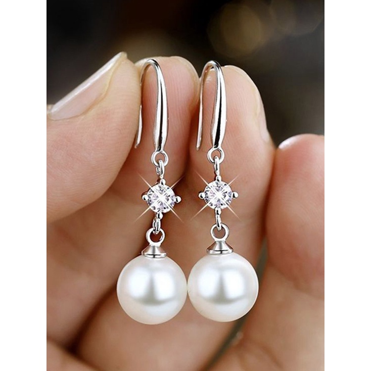 Fancy Khuyên Tai Dáng Dài Hình Tròn Màu Bạc Thời Trang Đơn Giản Đa Năng Cho Nữ