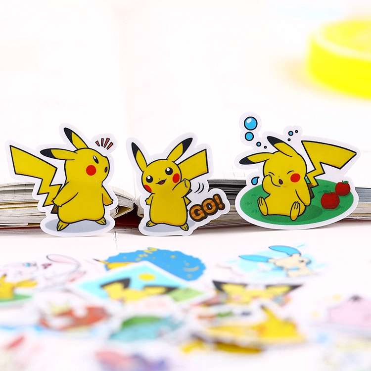 ❀ Pikachu Giấy và decal dán tường❀ 40pcs/set Pokemon Go Cartoon Album Scrapbooks Mixed DIY Decor Stickers ML07419