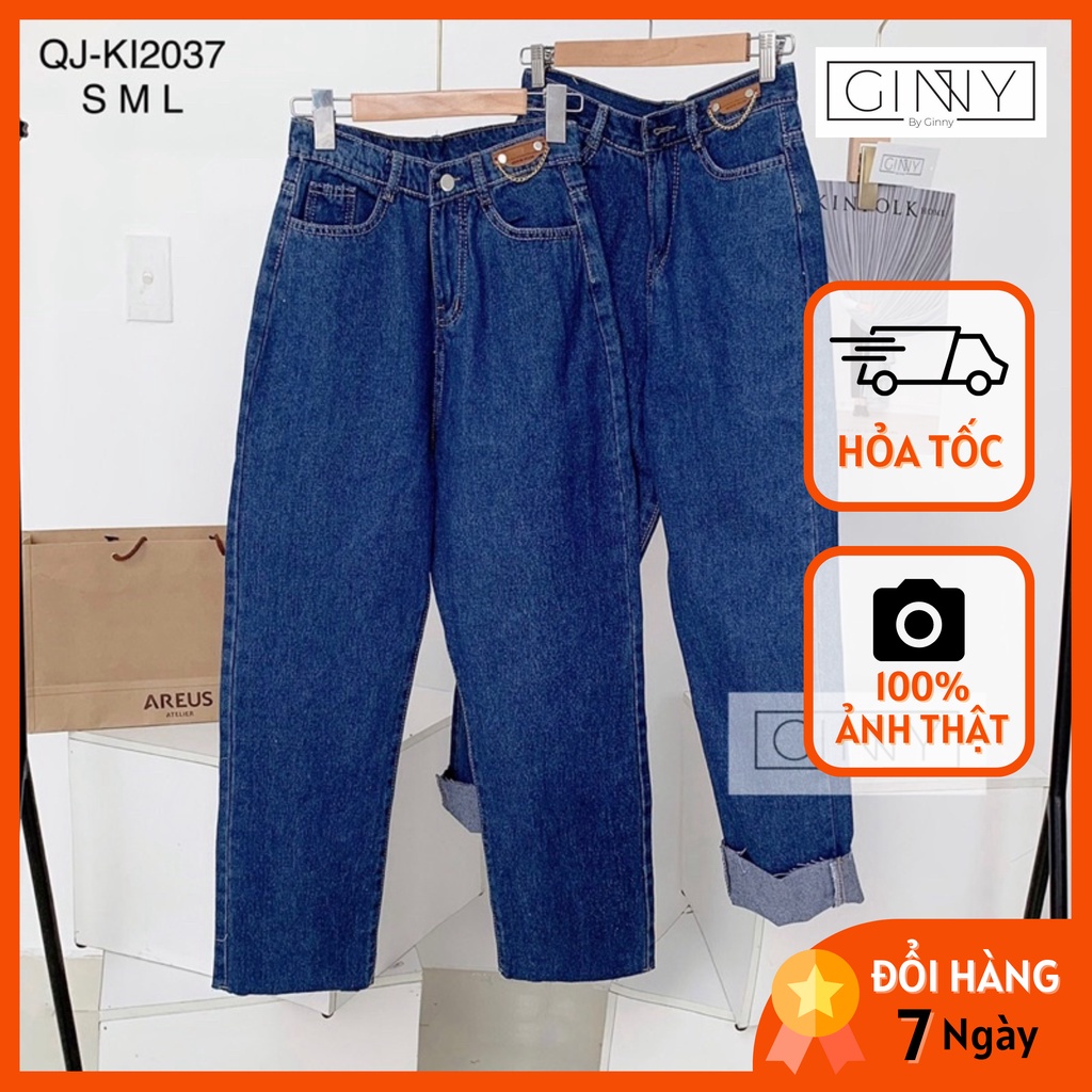 Quần Jean Baggy Suông KI-2037 | 9 Tấc Cạp Cao | Vải Jean Wash Xịn | GIN HOUSE SHOP