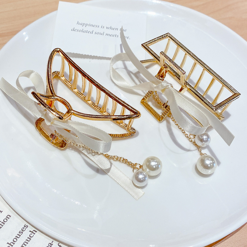 Kẹp tóc trang trí cây kéo đính ngọc trai nhân tạo thời trang phong cách Hàn Quốc 2021