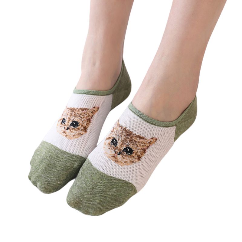 Vớ Thuyền Bằng Silicone Thoáng Khí Chống Trượt Họa Tiết Mèo Hoạt Hình Cho Nữ