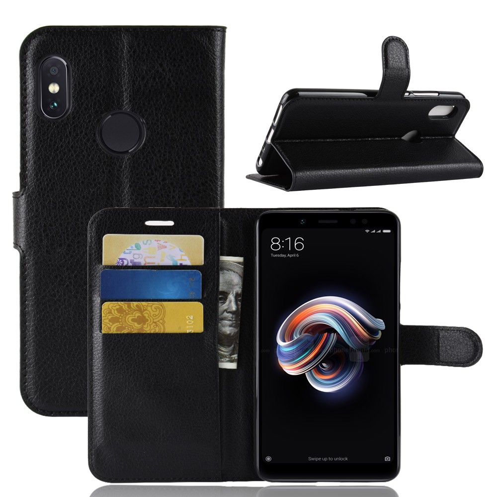 Vỏ Bao Da Pu Màu Trơn Có Ngăn Đựng Thẻ Tiện Dụng Cho Xiaomi Redmi Note5 Note 5 Đứng