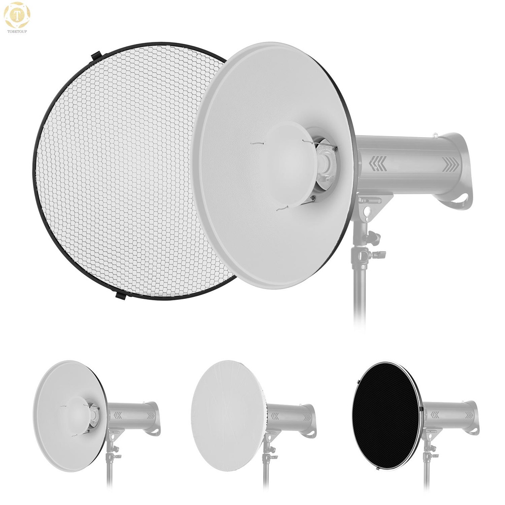 Shipped within 12 hours】 16 Inch Beauty Dish Studio Photography Reflector Diffuser with Honeycomb Soft Cloth for Bowens Mount Speedlite Strobe Light(Silver Internal Surface) Photography Reflector [TO]