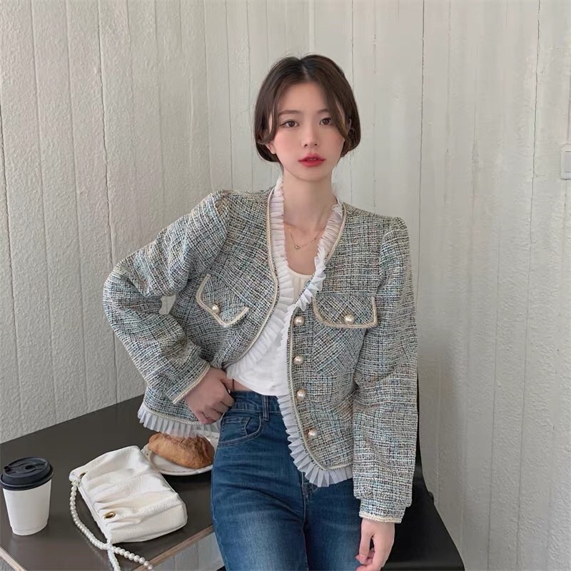 Áo dạ tweed phong cách tiểu thư thu đông hàng quảng châu