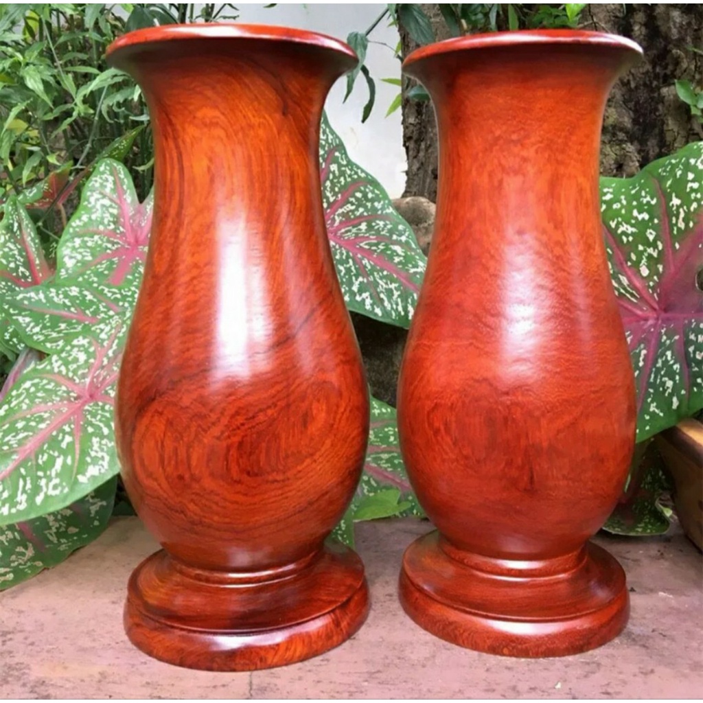 Lọ cắm hoa bằng gỗ nguyên khối cao 22cm