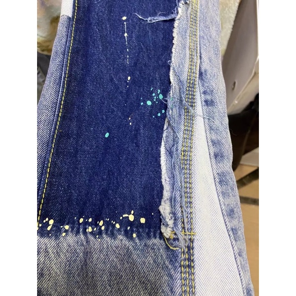 Quần bò jeans ống rộng vảy sơn phối màu đậm nhạt tua rua hiphop Ulzzang siêu chất ❤️